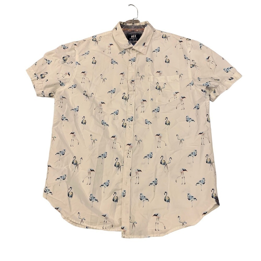 MBX Blue Flamingo Short Sleeve Button Down Shirt